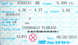 ダイヤモンドピアス 0.629ct F-IF-3EX.H&C AGTジェムラボラトリー 